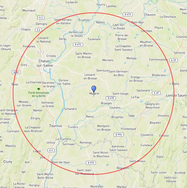 Plan du secteur d'intervention d'Entreprise Guyon