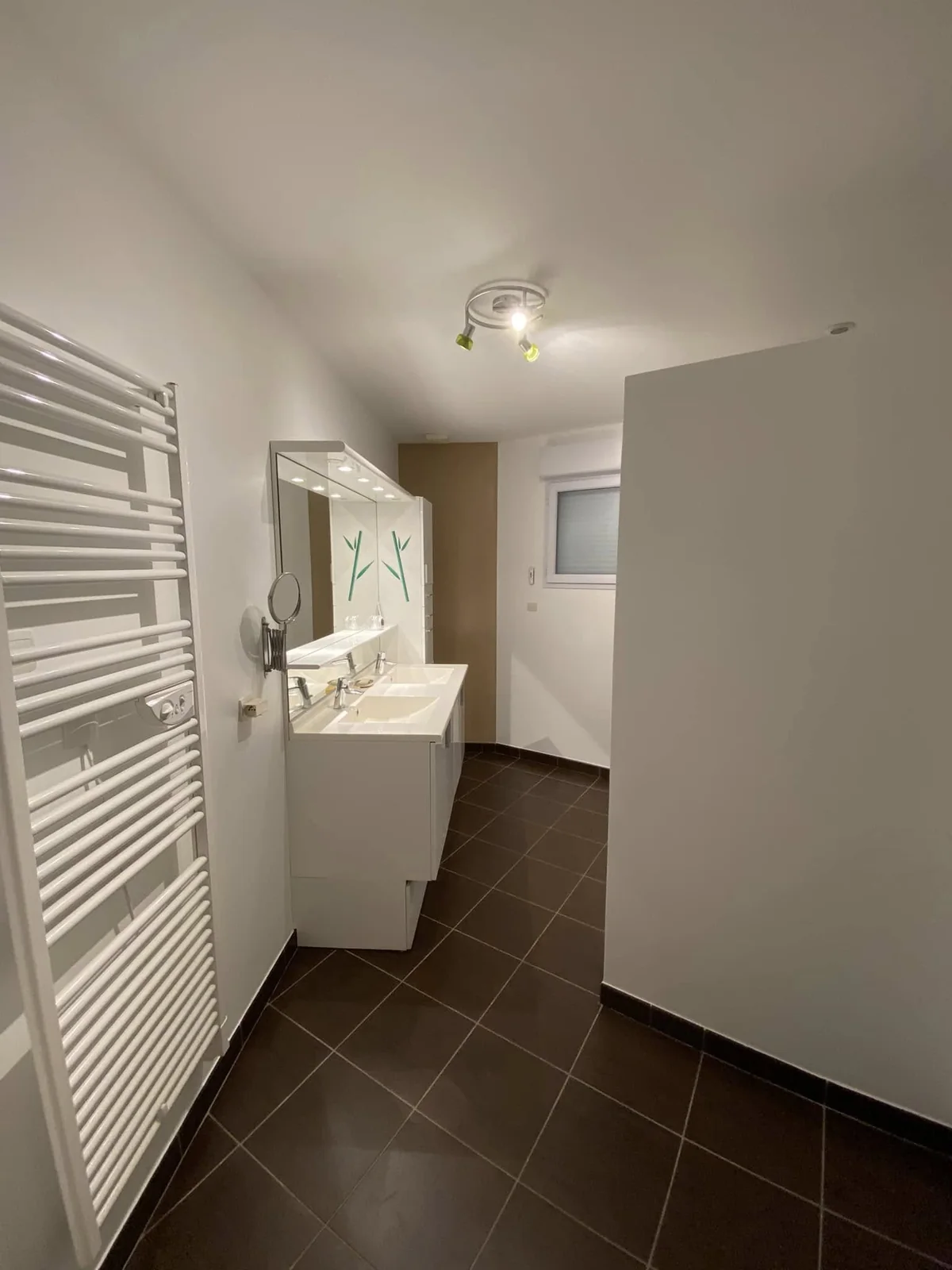 Salle de bain aux murs blancs