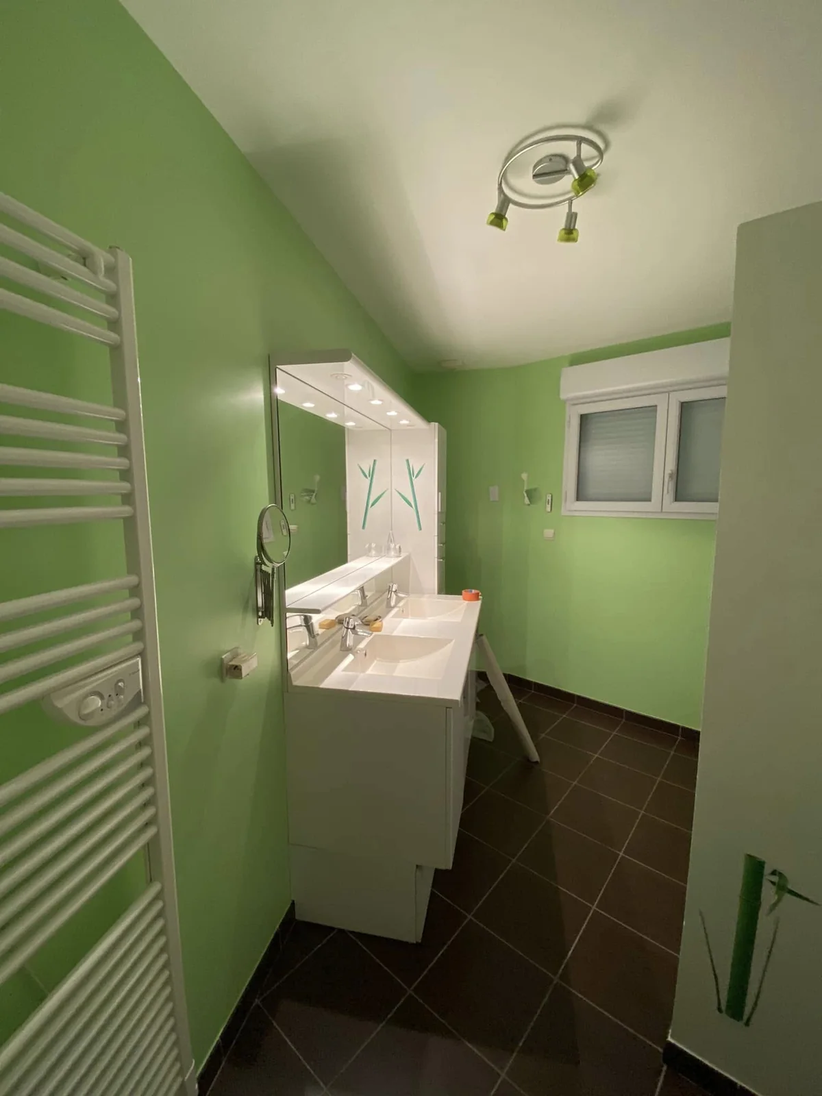 Salle de bain peinte en vert